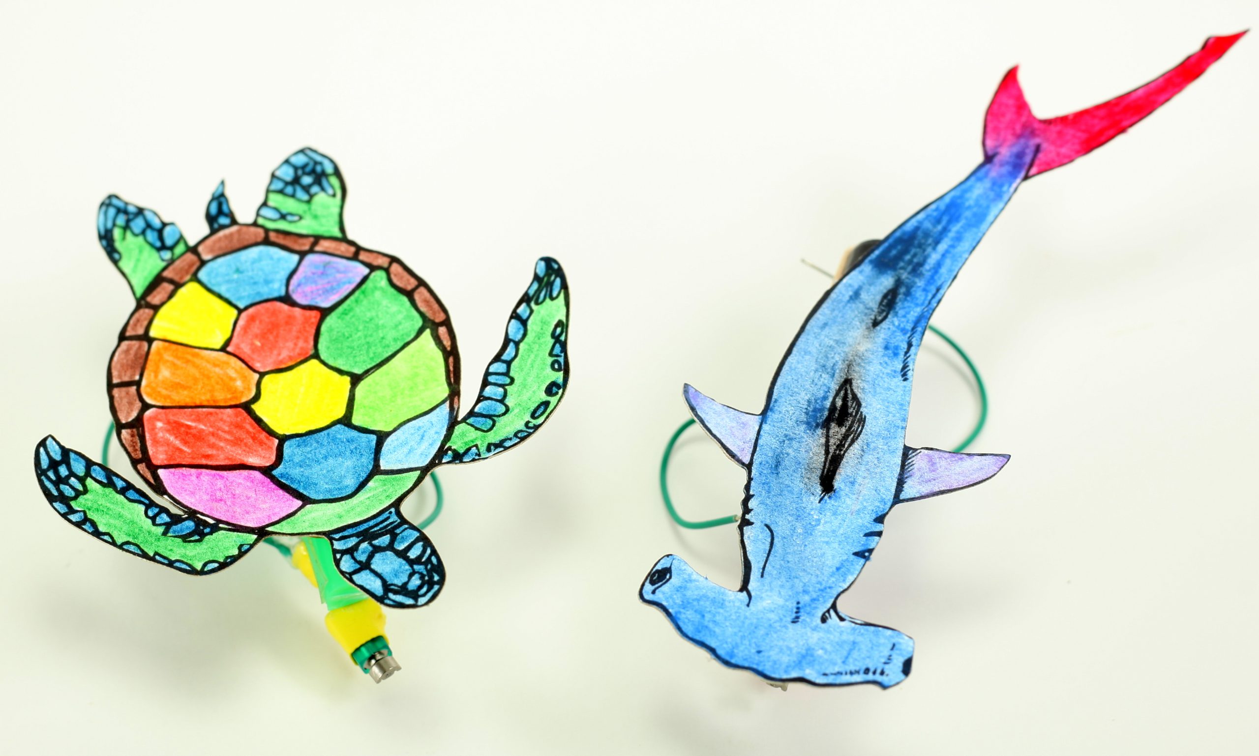 Brushbot Kit: Green Sea Turtle and Hammerhead Shark